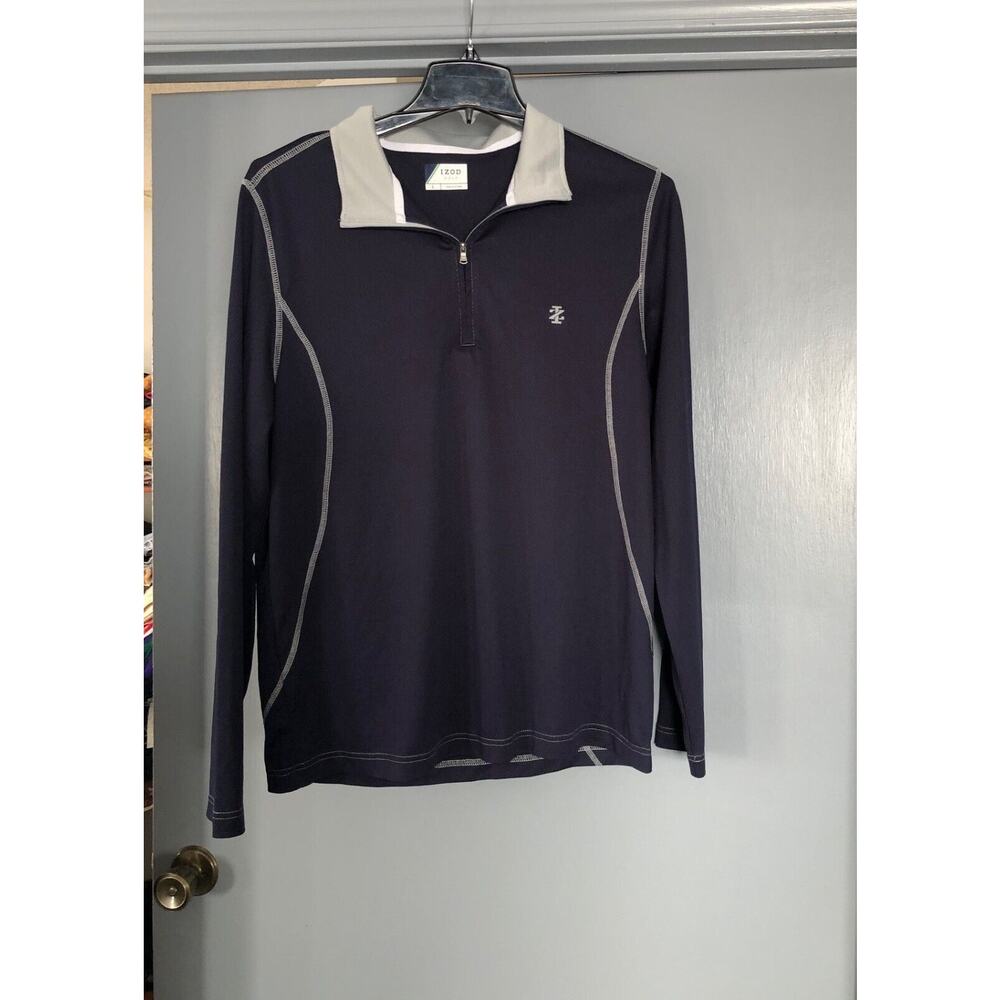 Izod Golf Men's Black 1/4 Zip Long Sleeve Logo Pullover Size L gray trim knit